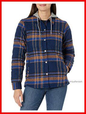 Water Repellent Flannel Hooded Shirt Jacket Snap Close Cold Weather